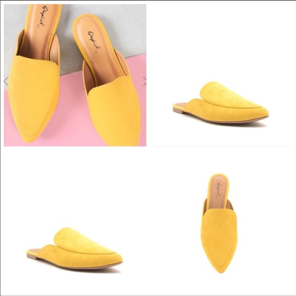 Womens Yellow Slide In Pointy Mules Loafers - Picture 3 of 6